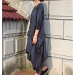 2017 Spring New Patchwork Tie Dye Vintage Women Dress Three Quarter Sleeve Round Neck Loose Plus Size Irregular Dress