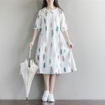 2017 Spring Summer Mori Girl Women Lovely Dress Peter Pan Collar Cute Half Sleeve Femininos Vestidos Cotton Casual Printed Dress