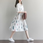 2017 Spring Summer Mori Girl Women Lovely Dress Peter Pan Collar Cute Half Sleeve Femininos Vestidos Cotton Casual Printed Dress