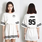 2017 Summer A line Dress KPOP Bangtan Boys Black White Jung Kook Jin V Cotton Support Dresses New