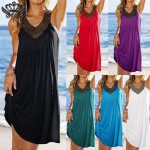 2017 Summer Beach Cotton Dresses Women Sexy Evening Party Boho Dress V Neck Backless Sleeveless Diamond Dress Women Vintage Blue