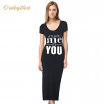 2017 Summer Dress Lettter Print Deep V-Neck Long Maxi Dress Short Sleeve T Shirt Women Cotton Casual Women Black Dress S15193