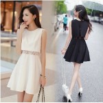 2017 Summer Dress Sexy Lace Patchwork Fake Two Piece High Waist Pleated Dress Black White Short Dress vestidos de festa D129