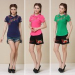 2017 Summer New Ethnic Tunic T Shirt Women Tops Soft Casual Embroidery Vintage Chinese Style Women's T-shirts tee shirt femme