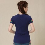 2017 Summer New Ethnic Tunic T Shirt Women Tops Soft Casual Embroidery Vintage Chinese Style Women's T-shirts tee shirt femme