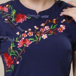 2017 Summer New Ethnic Tunic T Shirt Women Tops Soft Casual Embroidery Vintage Chinese Style Women's T-shirts tee shirt femme