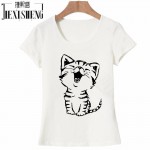 2017 Summer New Fashion Women's Casual O-Neck T Shirt Tops Camisas with Funny Cat Print and Short Sleeve HH08