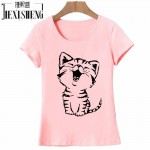 2017 Summer New Fashion Women's Casual O-Neck T Shirt Tops Camisas with Funny Cat Print and Short Sleeve HH08