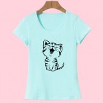 2017 Summer New Fashion Women's Casual O-Neck T Shirt Tops Camisas with Funny Cat Print and Short Sleeve HH08