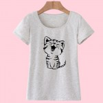 2017 Summer New Fashion Women's Casual O-Neck T Shirt Tops Camisas with Funny Cat Print and Short Sleeve HH08