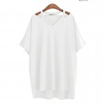 2017 Summer Plus size XL- 5XL Cotton Off Shoulder Women T-shirt V Neck Sexy Casual Loose Tops Ladies Female Tees white black