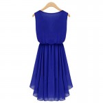 2017 Summer Sundress Sleeveless Dress Vestido Chiffon V Neck Diamonds Blue Casual Pleated Sexy Work Office Dresses Plus Big Size