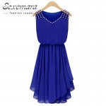 2017 Summer Sundress Sleeveless Dress Vestido Chiffon V Neck Diamonds Blue Casual Pleated Sexy Work Office Dresses Plus Big Size