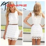 2017 Summer Sundress Solid Colors Elegant Floral Lace Crochet Women Dresses Short White Red Black Dress AWD0008