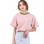 2017 Summer T shirt Tops Women Loose Plus Size White Pink Short Tee Shirt Oneck Short Sleeve Blusas Girls Embroidery korean Tops