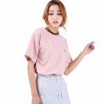 2017 Summer T shirt Tops Women Loose Plus Size White Pink Short Tee Shirt Oneck Short Sleeve Blusas Girls Embroidery korean Tops