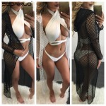 2017 Summer Women Beach Wear Sexy Mesh Long Sleeve Swimsuit Beach Swimwear Dress Wrap Bathing 3 Colors Cardigan Mesh Suit 