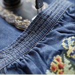 2017 Summer Women Casual Boho Vintage Denim Floral Embroidery Pocket Stand Collar Short Sleeve Sashes Casual Dress Vestido Jeans