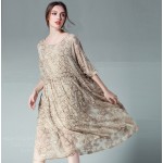 2017 Summer Women Plus Size Loose Fit embroidery Dress Set Elegant Silk one-piece Dress twinset chiffon dress vestido XXXXL 6321