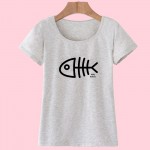 2017 Summer Women T-Shirt/Female Fashion Cotton T Shirt/Plus Size Short Sleeve Women Tops with 3D Printing Fish Bones HH051