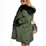 2017 Winter Designer Fashion Women's Outwear Long Causal Solid Fur Hooded Warm Long Sleeve With Big Size Fur Collar Parkas