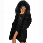 2017 Winter Designer Fashion Women's Outwear Long Causal Solid Fur Hooded Warm Long Sleeve With Big Size Fur Collar Parkas