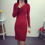 2017 Winter Women thick warm Dress Slim S-Line Medium Style Knitted Dress Basic Solid Half Turtleneck Sweater Dress WS-093