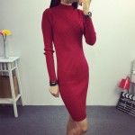 2017 Winter Women thick warm Dress Slim S-Line Medium Style Knitted Dress Basic Solid Half Turtleneck Sweater Dress WS-093