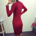 2017 Winter Women thick warm Dress Slim S-Line Medium Style Knitted Dress Basic Solid Half Turtleneck Sweater Dress WS-093