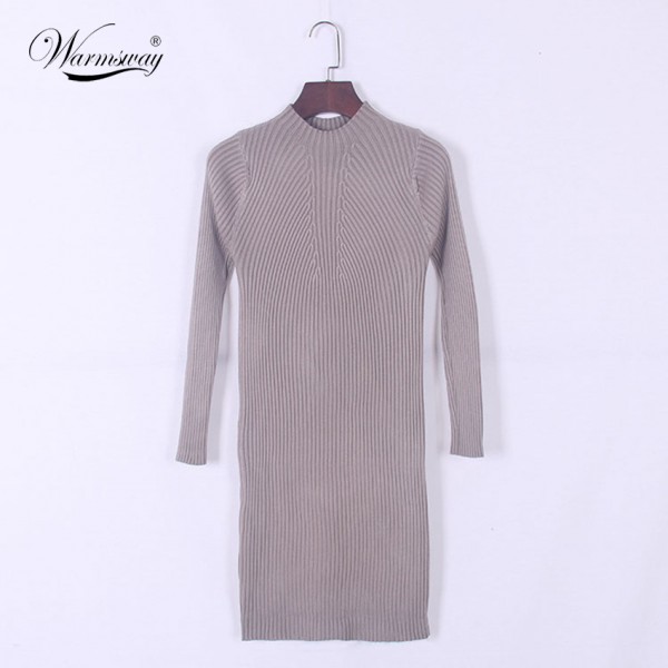 2017 Winter Women thick warm Dress Slim S-Line Medium Style Knitted Dress Basic Solid Half Turtleneck Sweater Dress WS-093