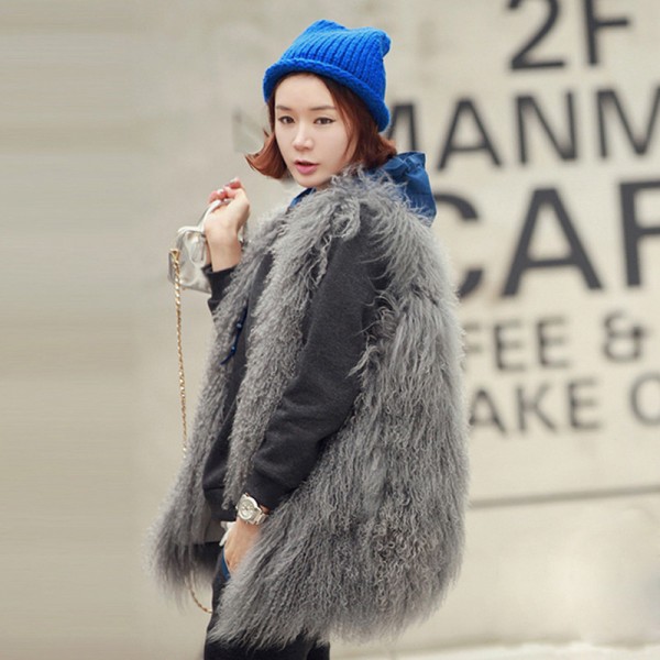 2017 Women Real Fur Coat Genuine  Mongolia lamb Natural Fur Vest Autumn Tibet  Fur Vest Plus size