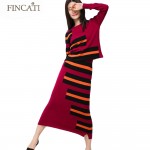 2017 Women's Autumn Winter Runway Brand Cashmere Blend Striped Sweater+Long SetsTwo Piece Dress Knitwear Knitted Jumper Dresses