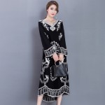 2017 Women's New Embroidery Cotton Big Size Long Dress Loose Dress Retro Black Printing Dress