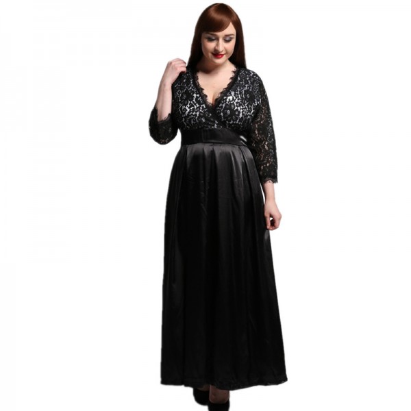 2017 Womens Elegant Lace Party Dress Big Sizes Sexy Black Maxi Long Dresses Plus Size 5XL 6XL 7XL vestidos 6016