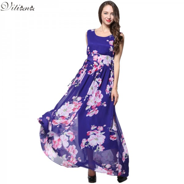 2017 Womens Summer Elegant Beach Chiffon Clothing Bohemian Print Maxi Long Party Dress Plus Size 5XL 6XL Vestidos 3084