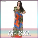 2017 Womens Summer Elegant Print Beach Dress For Vacation Bohemian Maxi Long Dresses Plus Size 6XL 7XL Vestidos 3004