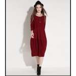 2017 fashion design women long loose dress spring women ruffles casual dresses plus size blue black claret color