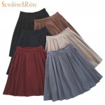 2017 new brand girls skirts pleated schoolgirls skirt uniforms cos high waist solid pleated skirt female mid retro boot skirt