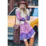 2017 new hot bohemian style long dress printing colorful maxi dresses puff sleeve print holiday boho dress tassel ethnic dress