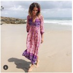 2017 new hot bohemian style long dress printing colorful maxi dresses puff sleeve print holiday boho dress tassel ethnic dress