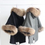 2017 new winter jacket coat women parka autumn winter Raccoon big fur collar hooded ArmyGreen Casual Flare Sleeve cloak coat