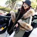 2017 new winter jacket coat women parka autumn winter Raccoon big fur collar hooded ArmyGreen Casual Flare Sleeve cloak coat