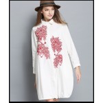 2017 new women cotton embroidery blouse dress plus size spring women shirt dresses loose design white blue color