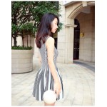 2017 spring  women  striped  sleeveless  draped  pleated  knitting  dress 