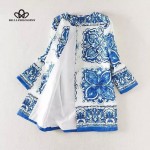 2017 spring Blue And White Porcelain floral jacquard long jacket women coat