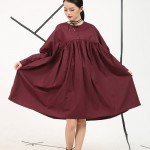 2017 spring and summer new European and American women's plus size short-sleeved shirt solid color plus size full dress 8615XL