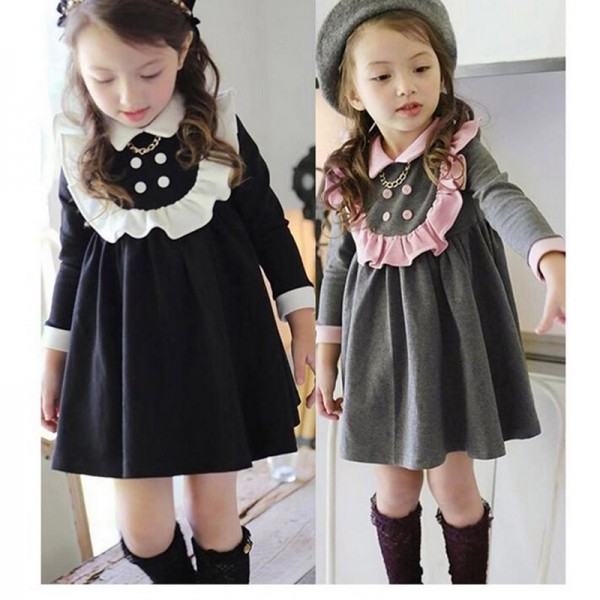 2017 spring dress girl new winter long sleeve kids dress top quality cute cotton school style baby girl clothes for 2-8 children