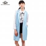 2017 spring new fashion long pockets turn-down collar open stitch sleeveless pantone blue pink beige black  blazer vest jackets