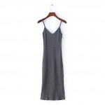 2017 spring summer autumn new women's side split V-neck Slim knitted cami dress cotton highly stretchy 9 colors gray wine red