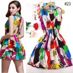 2017 spring summer new Korean Women casual Bohemian floral sleeveless vest printed beach chiffon dress vestidos WC344-2